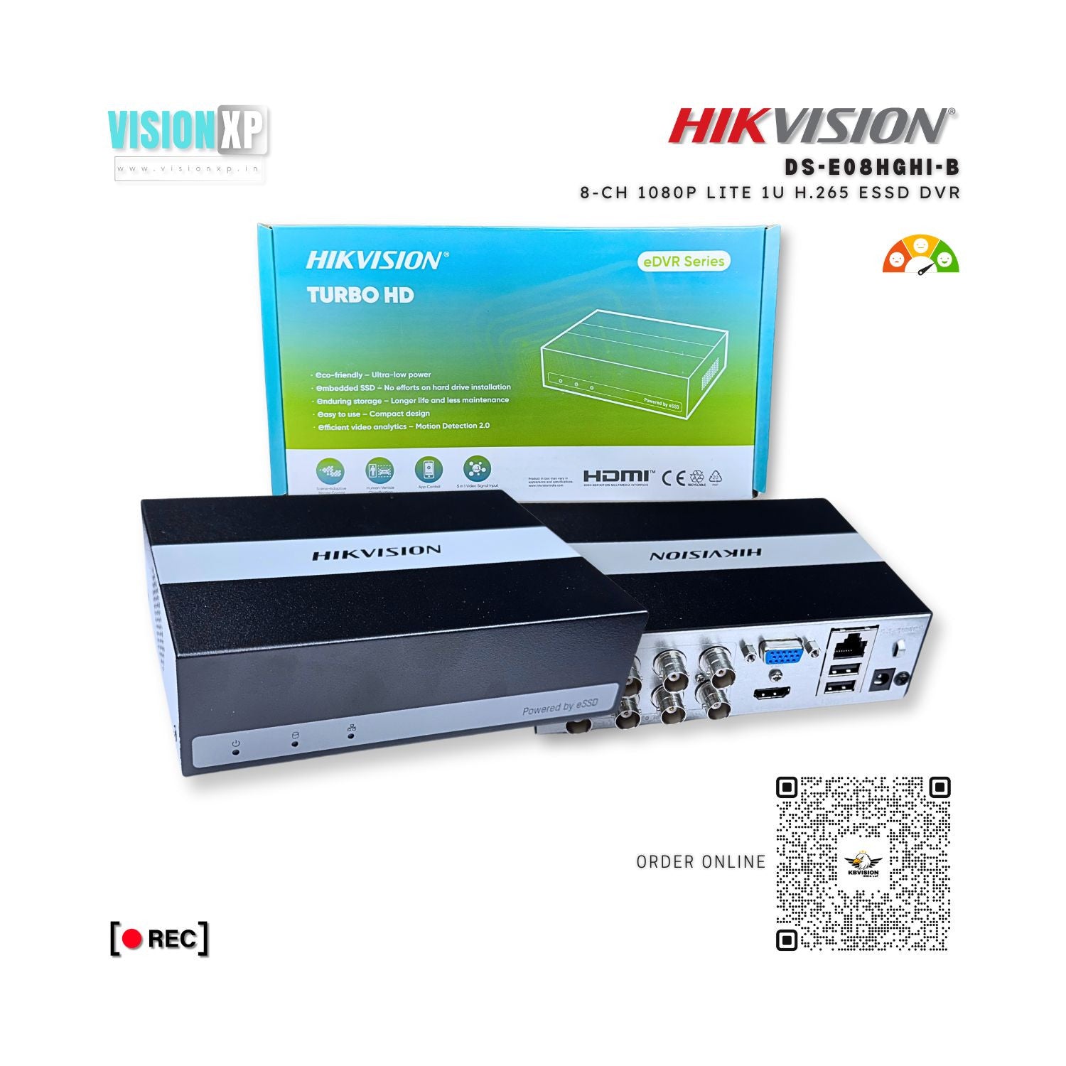 Hikvision DS-E08HGHI-B 8-ch 1080p Lite 1U H.265 eSSD DVR Hikvision DS-E08HGHI-B 8-ch 1080p Lite 1U H.265 eSSD DVR